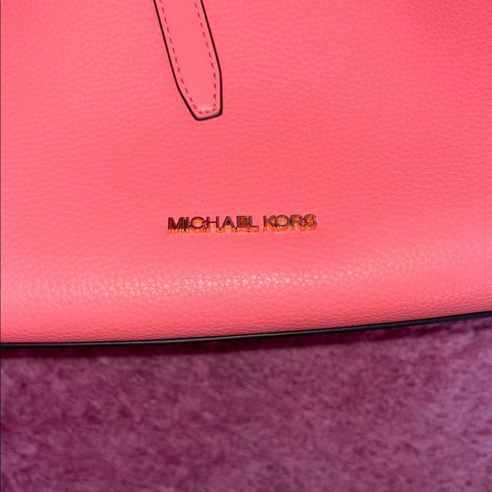 Michael Kors Emilia Large Pebbled Leather Tote Bag Coral Orange - Picture 3 of 6